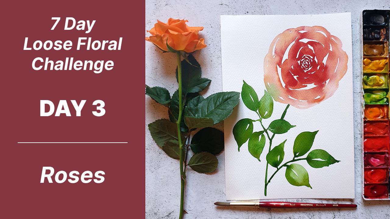 7 day floral challenge watercolor day 3 rose