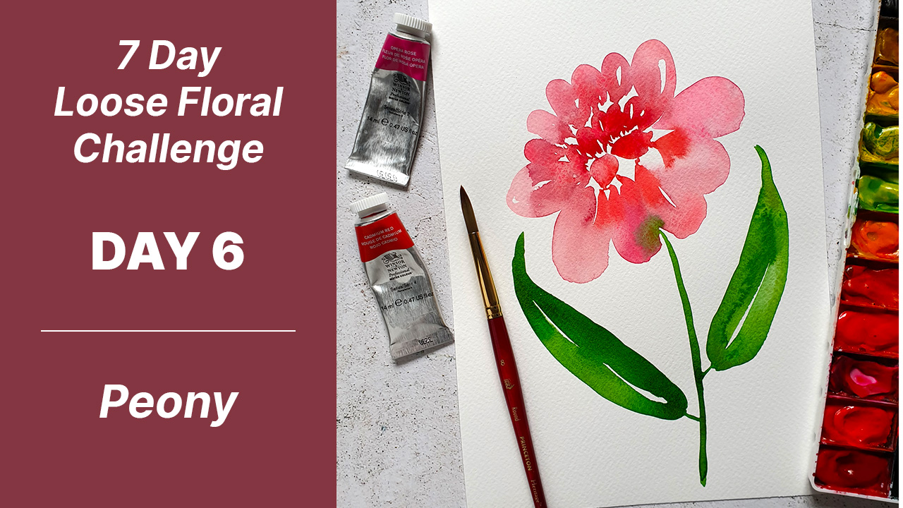 7 day floral challenge watercolor day 6 peony