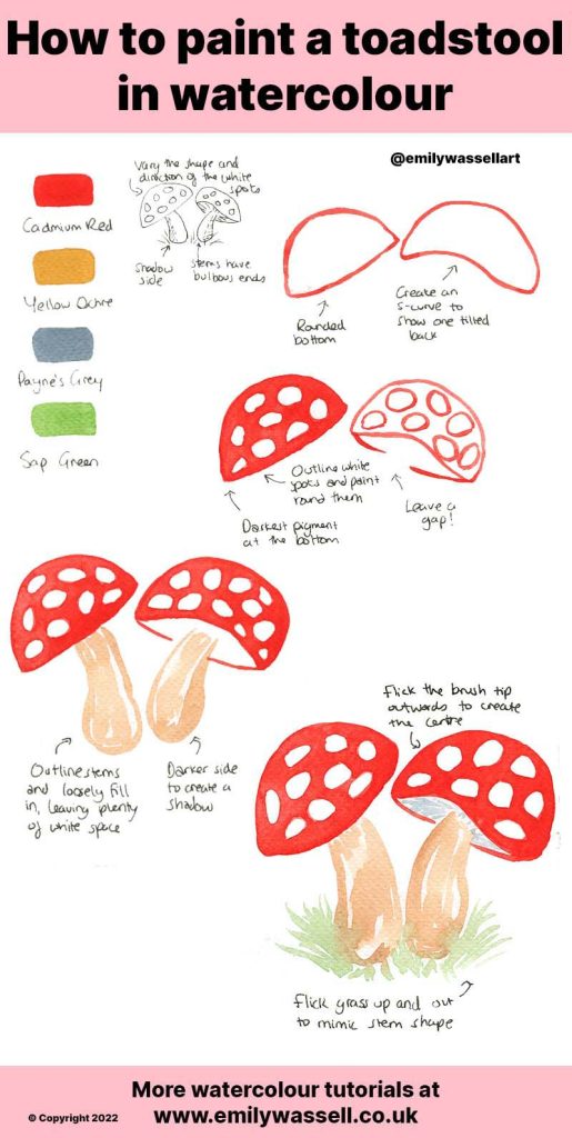 how to paint toadstools in watercolor