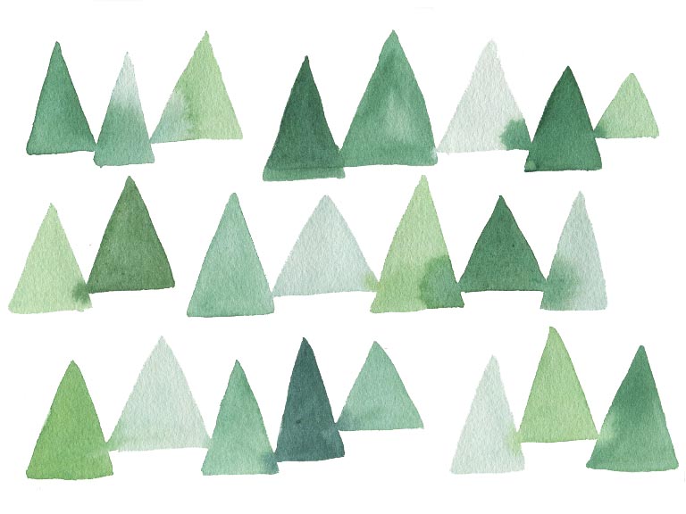 abstract watercolour trees triangles