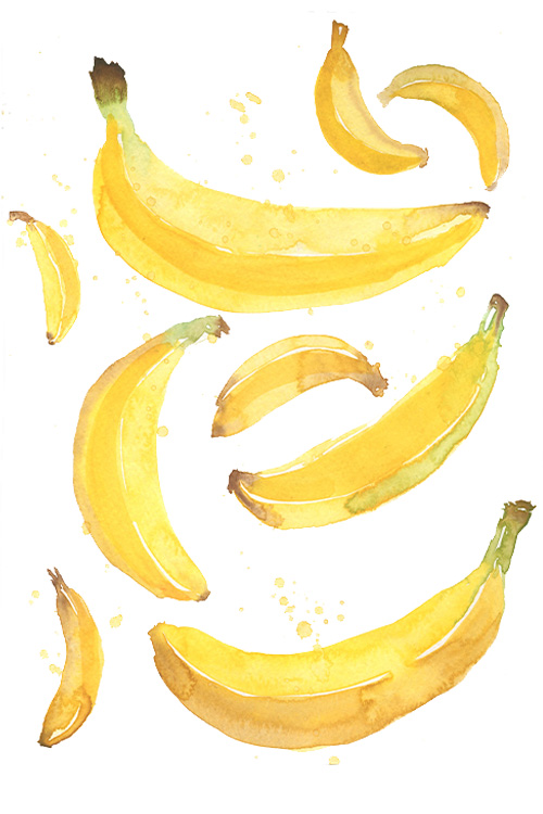 banana painting with watercolour splatter effect