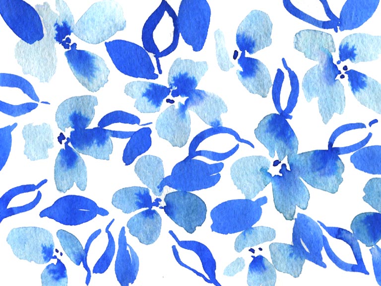 watercolour flower pattern scatter effect blue florals