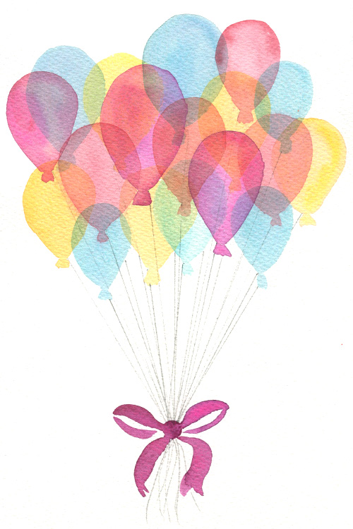 glazed watercolour balloons for birthday card