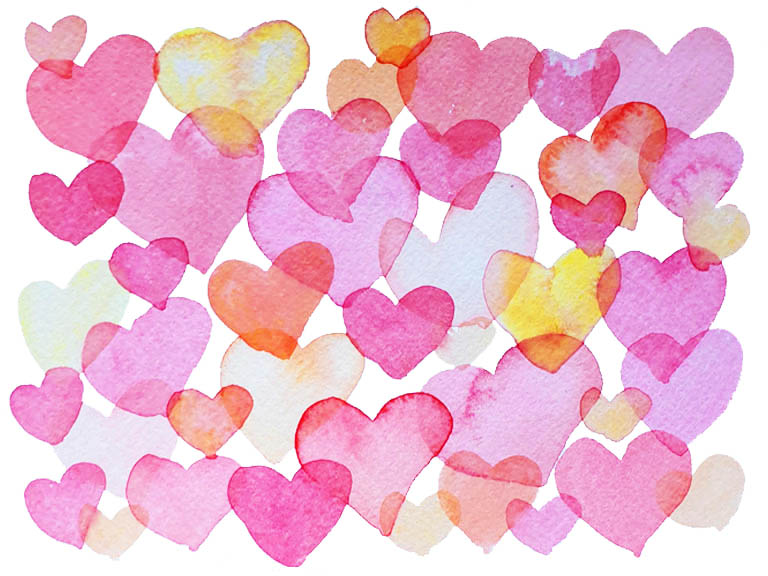 layered watercolour hearts pattern