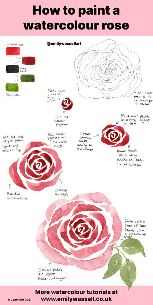 tutorial watercolor rose flower