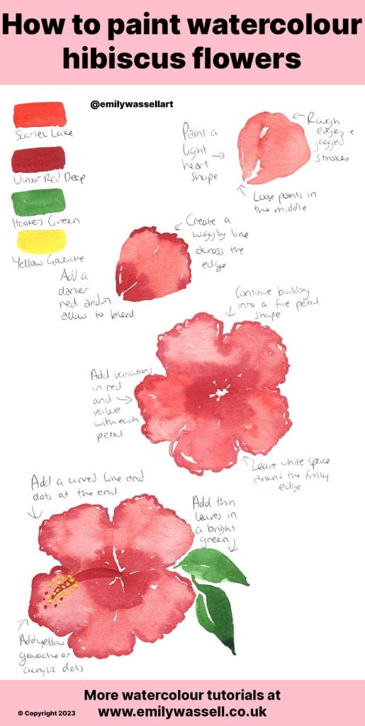 tutorial how to paint hibiscus flowers in watercolor