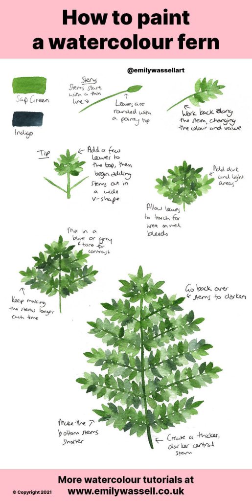 how to paint fern leaves in watercolor