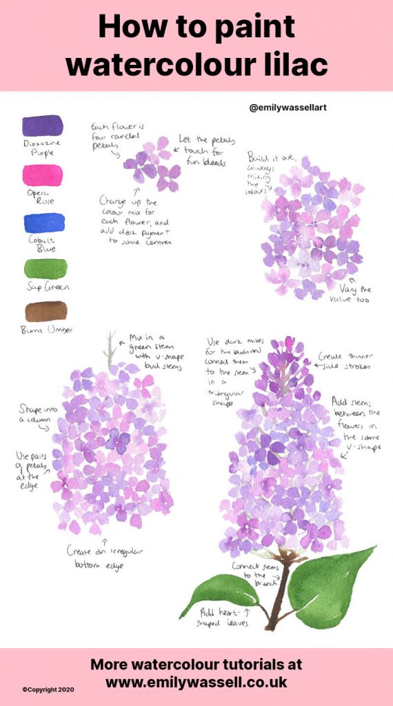 tutorial how to paint lilac branches in watercolor