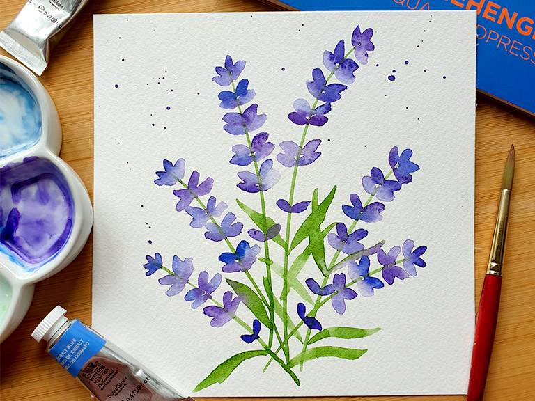 lavender painting with watercolour splatter