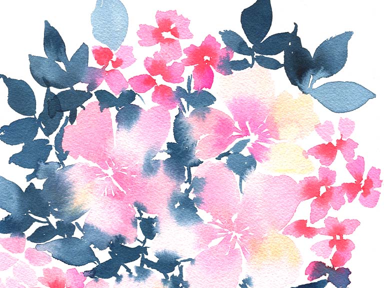 high contrast watercolor florals