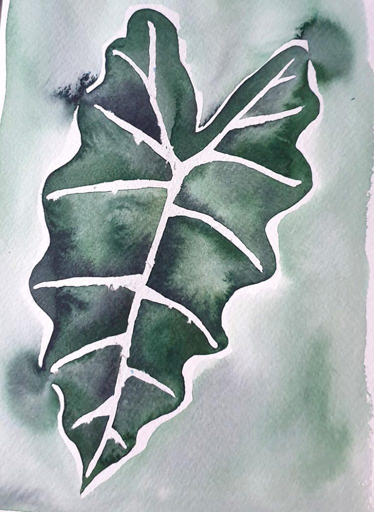 leaf painted with masking fluid