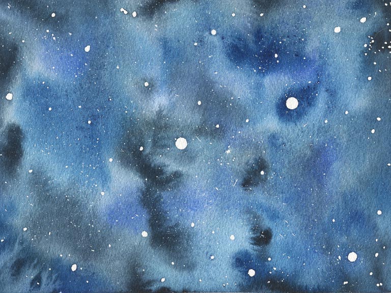 watercolour galaxy painted with masking fluid