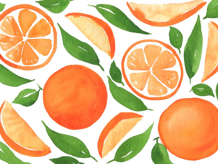 oranges fruit pattern in watercolor