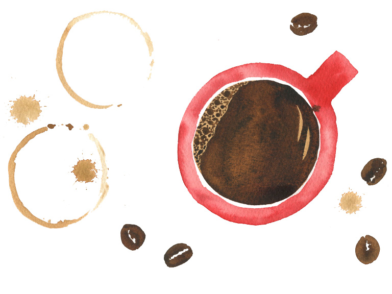 watercolour coffee painting with drips and splatter