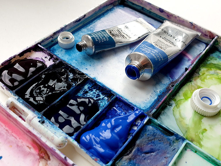 tube watercolour paint palette